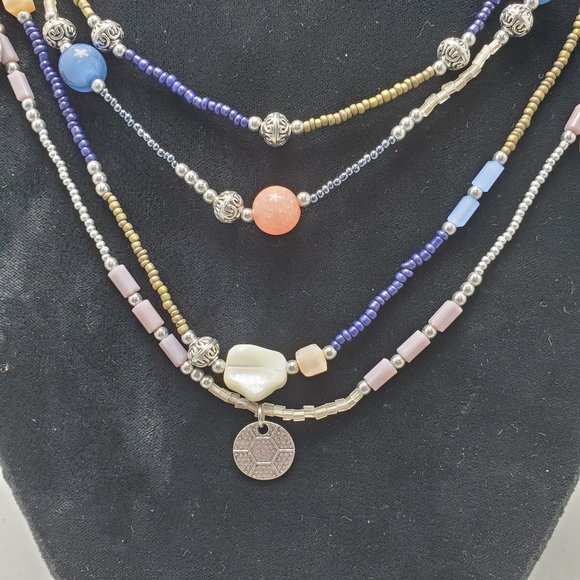 Christopher & Banks 4 strand multi color necklace silver chain - Picture 2 of 6